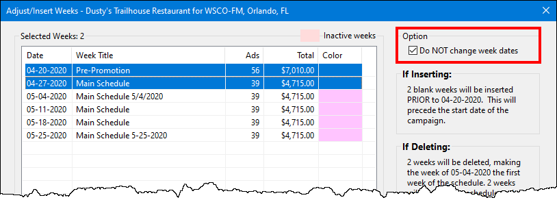 Keeping Week Dates Unchanged