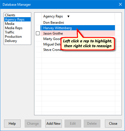 Selecting a Rep to Reassign Selecting a Rep to Reassign
