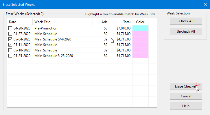 Erase Selected Weeks Erase Selected Weeks