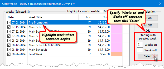 Alternative Week Selection