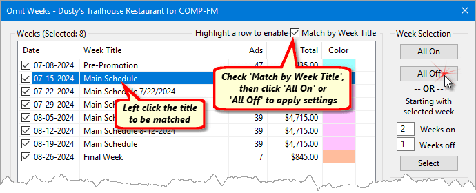 Match by Week Title