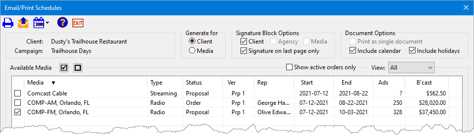 Email/Print Schedules