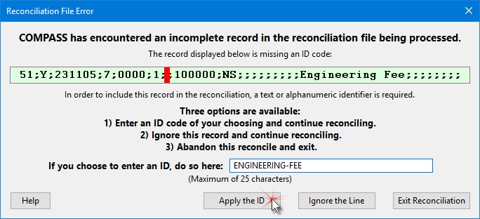Resolving a Reconciliation File Error Resolving a Reconciliation File Error