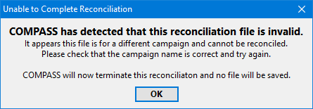 Wrong Reconciliation File Alert Wrong Reconciliation File Alert