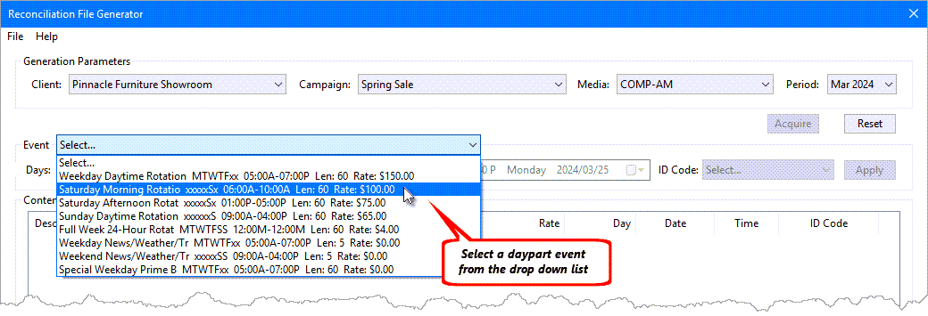 Selecting a Daypart to Enter