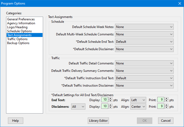 Default Text Assignments Default Text Assignments
