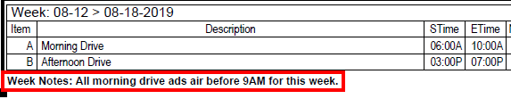 Week Note Printed Week Note Printed